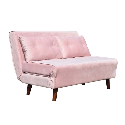 Różowa aksamitna sofa rozkładana z dwoma siedziskami rozkładana tkanina ze sklejki piankowej