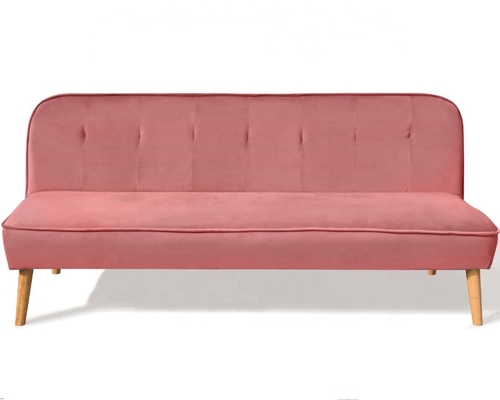 Zgnieciona aksamitna składana sofa Rozkładana sofa z zakurzonej róży z drewnianą nogą