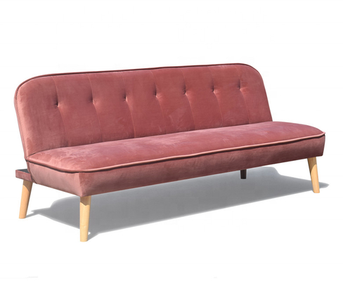 Zgnieciona aksamitna składana sofa Rozkładana sofa z zakurzonej róży z drewnianą nogą