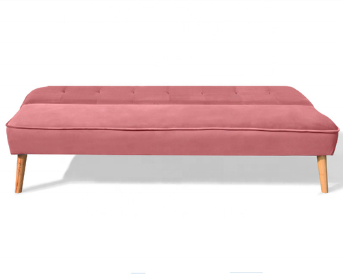 Zgnieciona aksamitna składana sofa Rozkładana sofa z zakurzonej róży z drewnianą nogą