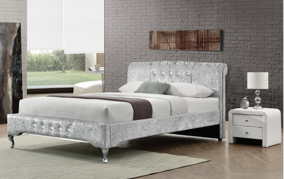 Luksusowy podwójny rozmiar Tufted Storage Bed Lint Sliver Crystal Button European Style
