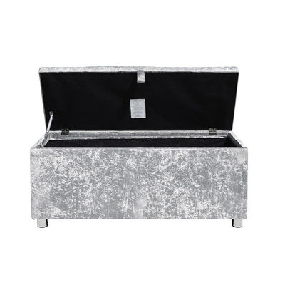Crush Silver Velvet Ottoman Storage Chest Pudełko na zabawki do sypialni w salonie