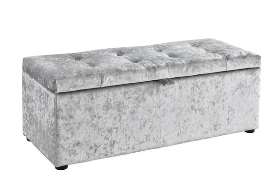 Crush Silver Velvet Ottoman Storage Chest Pudełko na zabawki do sypialni w salonie
